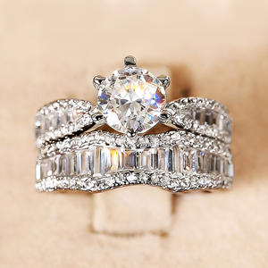 HJ0106 Anillo de Diamantes Plateado Romántico Francés, Vestido de Novia, Vestido de Noche, Anillo Deslumbrante, Regalo para el Día de San Valentín, Accesorio de Moda - Product Image 2