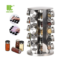 Organisateur de rangement pour épices en acier inoxydable, type carrousel tour, pliable et rotatif, 20 pots, 5 niveaux, pour cuisine, avec étiquettes réutilisables
