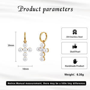 Pendientes de Perlas con Cruz, Chapados en Oro de 18K y Rodio, de Acero Inoxidable 304 PVD, Venta al Por Mayor de Fábrica, Regalo de Moda para Mujeres - Product Image 3