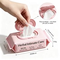 Lingettes intimes antibactériennes et antiseptiques aux herbes 99,9 %, 80 lingettes, format pop-up, hygiène féminine, sans alcool, sans odeur, sans rinçage