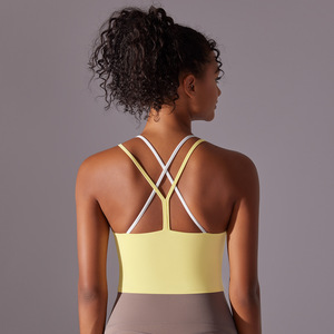Sujetador deportivo de tirantes cruzados dobles para mujer, cuello redondo, con almohadillas extraíbles, top corto de yoga, ropa deportiva para gimnasio y entrenamiento. - Product Image 6