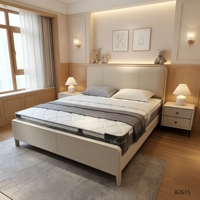 Lit double classique en bois massif, fabrication directe d'usine, lit king size avec revêtement en cuir, cadre de lit pour hôtel, mobilier de maison, grossistes