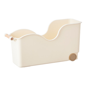 Multifunctional Wheeled Storage Basket Kitchen Rack With Wooden Handle Stackable Organizer Box For Cookware And Dishware - Product Image 1