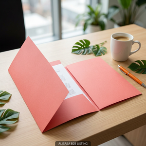 Carpeta de Papel Plegable Personalizada con Impresión, Color Rosa Coral, Laminado Mate, Papel Plateado, Logotipo Gratuito, OEM, ODM, Directo de Fábrica - Product Image 5