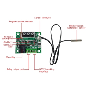 BSSY)W1209 Termostato 5V 12V 24V per Riscaldamento e Raffreddamento, Interruttore di Controllo Temperatura, Termometro con <span class=keywords><strong>Sensore</strong></span> <span class=keywords><strong>NTC</strong></span> - Product Image 5