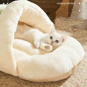 コットンベルベット製のスリッパ型の新着暖かい大型屋内猫犬用ベッド
