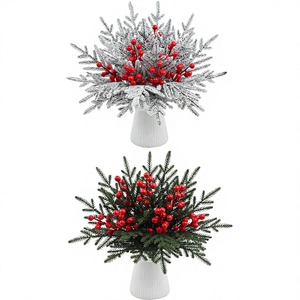 Ramas Decorativas de Pino Artificial con Bayas Rojas, Decoración Navideña, Espuma PE, 30-100cm, Material Verde Artificial para Manualidades - Product Image 1