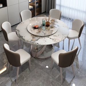 <span class=keywords><strong>Table</strong></span> à manger ronde en pierre de luxe, <span class=keywords><strong>table</strong></span> à manger ronde brillante haut de gamme pour petit appartement minimaliste moderne avec plateau tournant. - Product Image 2