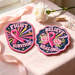 Patch Ricamate Personalizzate con <span class=keywords><strong>Nastro</strong></span> Rosa per la Salute Femminile, Applicazioni Termoadesive, Scudo con Lettere, Patch Ricamate per il Cancro al Seno - Product Image 1