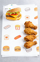 Papier d'emballage personnalisé avec logo, résistant à l'huile et de qualité alimentaire, vente en gros pour les restaurants de burgers et de poulet frit
