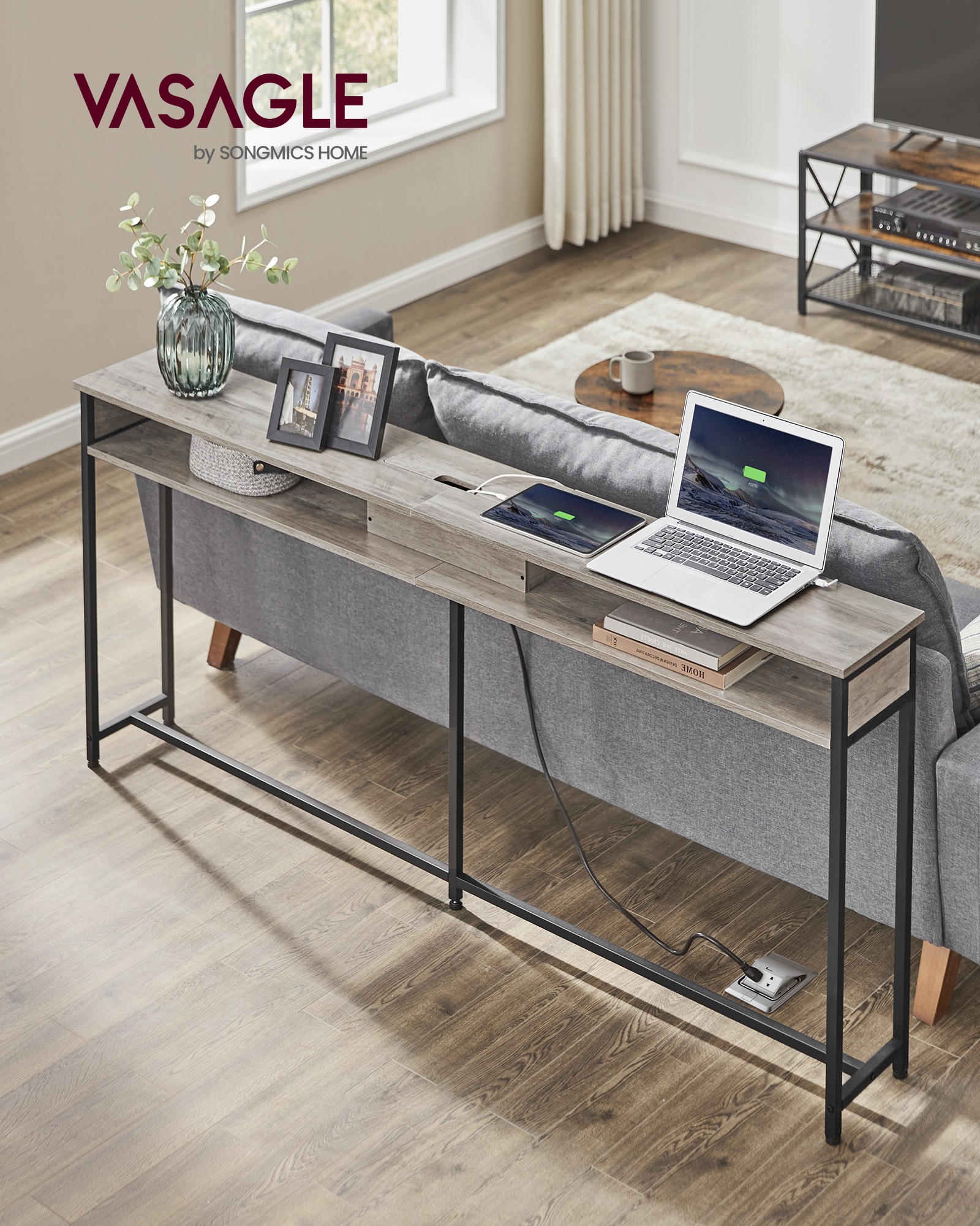 HOOBRO Consolle Ingresso, Tavolo con 2 Cassetti di Tessuto, 75 x 24 x 75 cm Tavolo da Divano, per Corridoio, Entrata e Soggiorno, Struttura Stabile, Marrone Vintage e Nero EBF72XG01