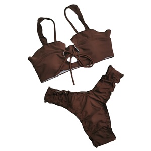 Costumi da bagno Bikini Sexy europei e americani da donna con cravatta in corda perizoma in pizzo a due pezzi costumi da bagno Bikini costumi da bagno all'ingrosso - Product Image 2