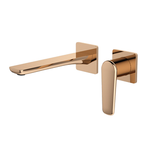 Grifo de Lavabo Moderno de Pared 67003A Modelo Redondo 670 con Válvula de Cerámica Dorada Cepillada, Monomando Oculto - Product Image 4
