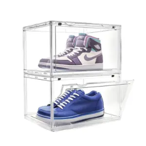 Acrylic Giày hộp có thể gập lại Sneaker Giày hộp quần vợt trong suốt rõ ràng nhựa phòng khách giày lưu trữ thùng có nắp đậy