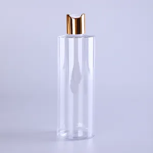 350ml Bottle With Rose Gold Flip Top Cap Round Shape Shampoo Bottle PET Transparent Lotion Bottle Manufacturers China