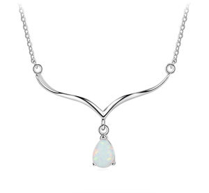 Collier Pendentif Exquis en Opale Poire, Argent Sterling 925 Plaqué Rhodium, Sertissage Griffe, Minimaliste, pour Femme, Usage Quotidien - Product Image 1