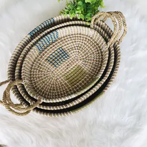 Eco friendly products High quality Kitchen Sea grass Tray Sea grass basket 3PCS with plastic straight Decorative tray