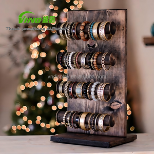 Exhibidores de Joyería de Madera de 4 Niveles para Tiendas Minoristas con Grabado de Logotipo, para Exhibición de Pulseras - Product Image 1