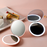 Petit miroir cosmétique miniature en verre, miroir de poche portable avec lumière LED, miroir de maquillage compact, logo personnalisé