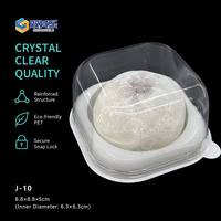 Boîte à gâteau mini en PET transparent anti-buée, carrée arrondie, avec base blanche circulaire encastrée, conteneur en plastique jetable