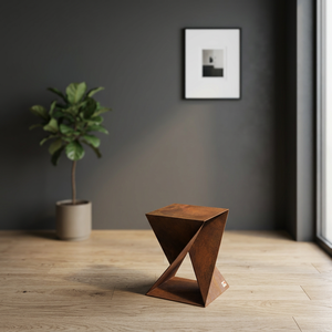 Ensemble de salle à manger d'extérieur moderne en acier Corten géométrique empilable et durable avec pieds cabriole - Table et chaises de patio - Product Image 1