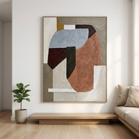 Peinture à l'huile abstraite de luxe Wabi Sabi sur toile, peinte à la main, bleu terre cuite, impasto épais, taille personnalisable, cadre sur mesure, pour mur