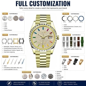 Relojes personalizados OEM ODM con logotipo, bisel y esfera con diamantes, 5ATM, reloj mecánico automático de lujo, acero inoxidable dorado. - Product Image 2