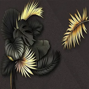 KOMNNI Custom 3D murale Nordic black Gold piante tropicali murale geometria carta da parati soggiorno sfondo murale