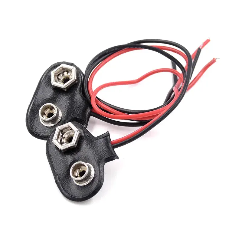 15cm T shape Black Red Cable Connection 9V Battery Clips Connector Buckle