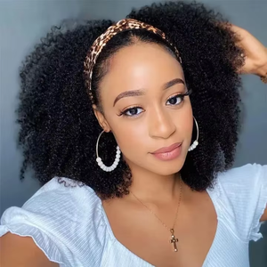 Fluffy Blast Bandeau Perruque Demi <span class=keywords><strong>Cheveux</strong></span> Humains Sans Colle Avec Bandeau Full Machine Made <span class=keywords><strong>Afro</strong></span> Kinky Bouclés Écharpe Perruques <span class=keywords><strong>pour</strong></span> les Femmes Noires - Product Image 1
