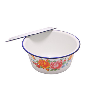 Bols en émail métallique classiques de 14 à 34 cm avec couvercle, décalcomanie durable, bol de rangement pour les doigts en émail, <span class=keywords><strong>vaisselle</strong></span> de cuisine en émail - Product Image 3