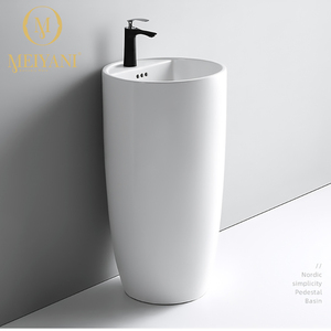 Lavabo a Colonna Moderno Monoblocco Forma Rotonda Lavandini <span class=keywords><strong>da</strong></span> Bagno Colorati Facili <span class=keywords><strong>da</strong></span> Pulire Lavabo Autoportante - Product Image 4