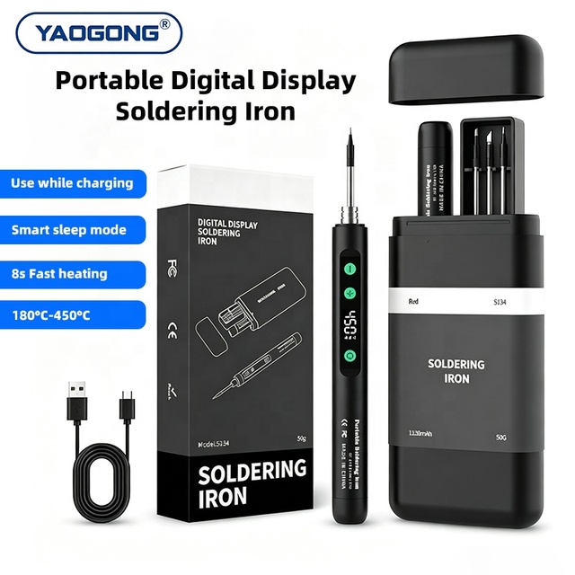 YAOGONG USB Rechargeable Digital Soldering Iron Kit with Adjustable Temperature, Portable Welding Tool Set for DIY & Repair