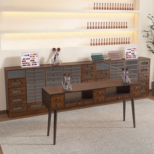 Modern Brown <b>Nail</b> Table Marble Top Manicure <b>Desk</b> Salon Furniture with Storage Drawers - Product Image 3