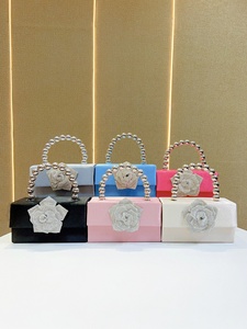 Sac à main de soirée de luxe, pochette à fleurs roses, sacs à main en cristal, boîte carrée scintillante, sacs à main pour femmes, fête de mariage, poignée en perles - Product Image 2
