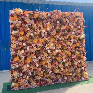 Fondo de pared de flores rosas 5d artificiales de 8ft x 8ft panel de pared de flores enrollable Pared de flores de seda para decoración de boda