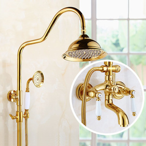 Gold Classic Style Shower Set With Rain Head And Handheld Spray For Bathroom - Product Image 1