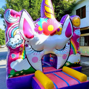Château gonflable licorne combiné en vinyle avec trampoline gonflable et maison de rebond, expédition par mer - Product Image 2