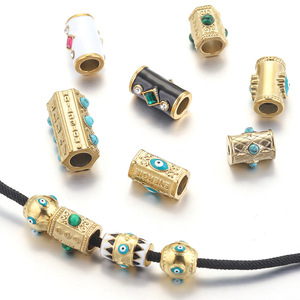 Cuentas espaciadoras grandes de ojo turco de esmalte turquesa con pedrería |   Cuentas de Tubo de Acero Inoxidable con Baño de Oro PVD de 18K para la Creación de Joyería DIY - Product Image 1
