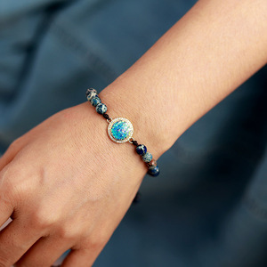 Imperial Stone <b>Opal</b> Beaded <b>Bracelet</b> Blue Bohemian Style Friendship <b>Bracelet</b> With Gold Inlay Setting For Gift - Product Image 4