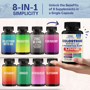 Cápsulas de Calostro Bovino OEM con Probióticos, Saúco, <span class=keywords><strong>Zinc</strong></span>, <span class=keywords><strong>Glutamina</strong></span>, Jengibre y Vitamina C, Suplemento para la Salud Intestinal y la Inmunidad - Product Image 4