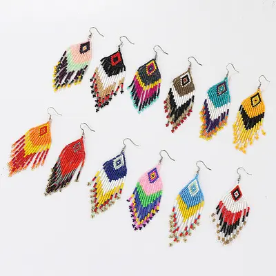 wholesale bohemian Ethnic earrings vintage handmade colorful fashion earrings jewelry 2021 seed beads chandelier tassel earrings