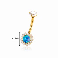 YW G23 cincin tindik pusar Titanium wanita, perhiasan tindik pusar batu permata biru 14G