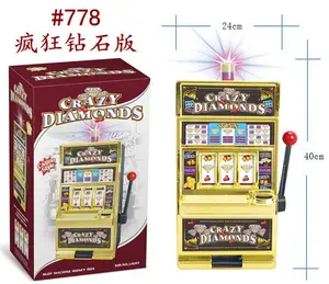 Crazy Diamonds Jumbo Slot Machine Gold Casino Toy Piggy Bank 888 556 666 777 with Flashing Lights and Jackpot Alert Sounds