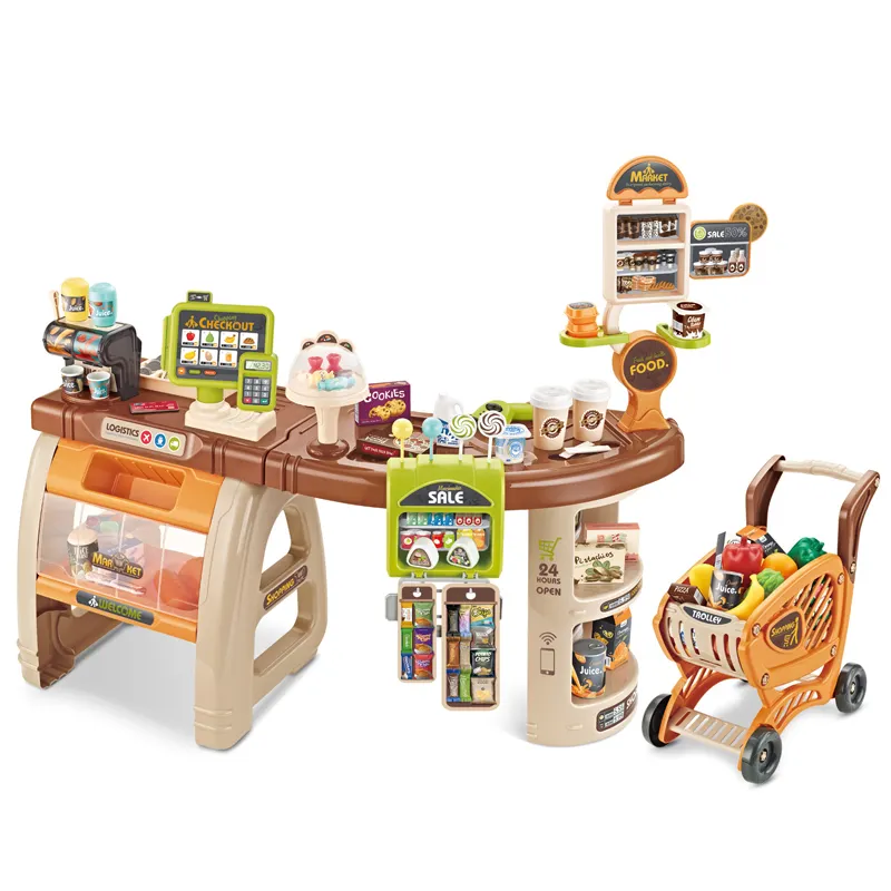 65pcs food luxury big new cash register for kids home grocery supermarket store toy