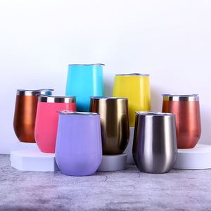 Logo Personalized Custom 12oz Double Wall Stainless Steel Insulated Wine Tumbler Egg Shape Cup Travel <b>Coffee</b> Mug with Lid - Product Image 1