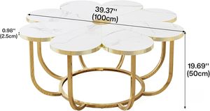 Mesa de Centro Moderna en Forma de Flor con Tapa de Imitación Mármol y Estructura Metálica de 39.37 Pulgadas para Sala de Estar, Dormitorio o Salón - Product Image 2