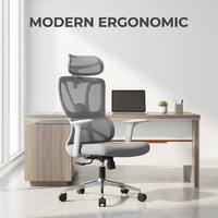 Chaise de bureau ergonomique moderne à dossier haut en maille, support lombaire 3D, structure en PP+fibre, appui-tête réglable, base électroplaquée brillante