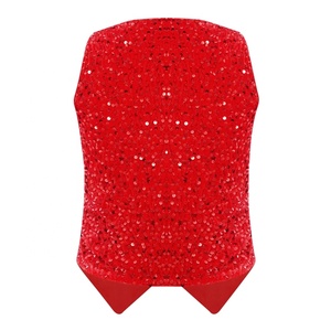 Women Fashion Performance Dancewear Solid Color V-Neck Sleeveless Sparkly <b>Sequin</b> Vest <b>Tops</b> Cocktail Party Banquet Nightclub - Product Image 4