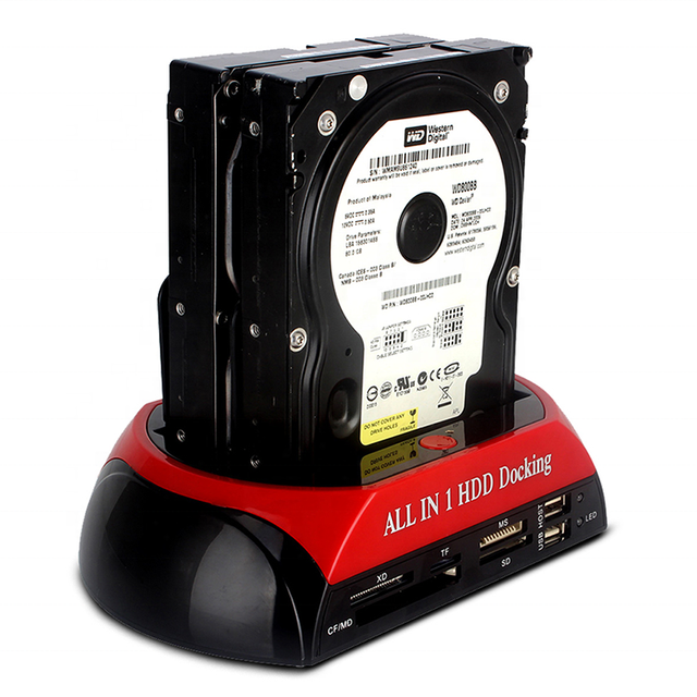 USB 2.0 All in 1 Hard Disk Duplicator Card Reader 2.5"/3.5" to SATA/IDE HDD Docking Station Dual-Disk Hard Disk Seat
